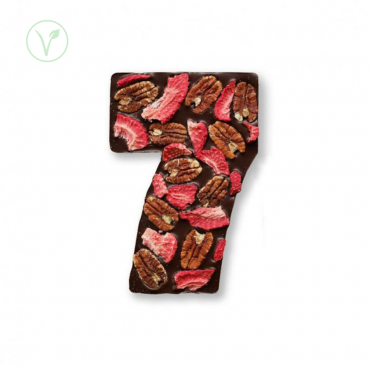 Handgemaakte chocoladecijfer 7 van donkere chocolade